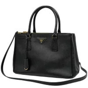 Prada Galleria Handbag Plate Shoulder Bag Saffiano Leather Nero Black